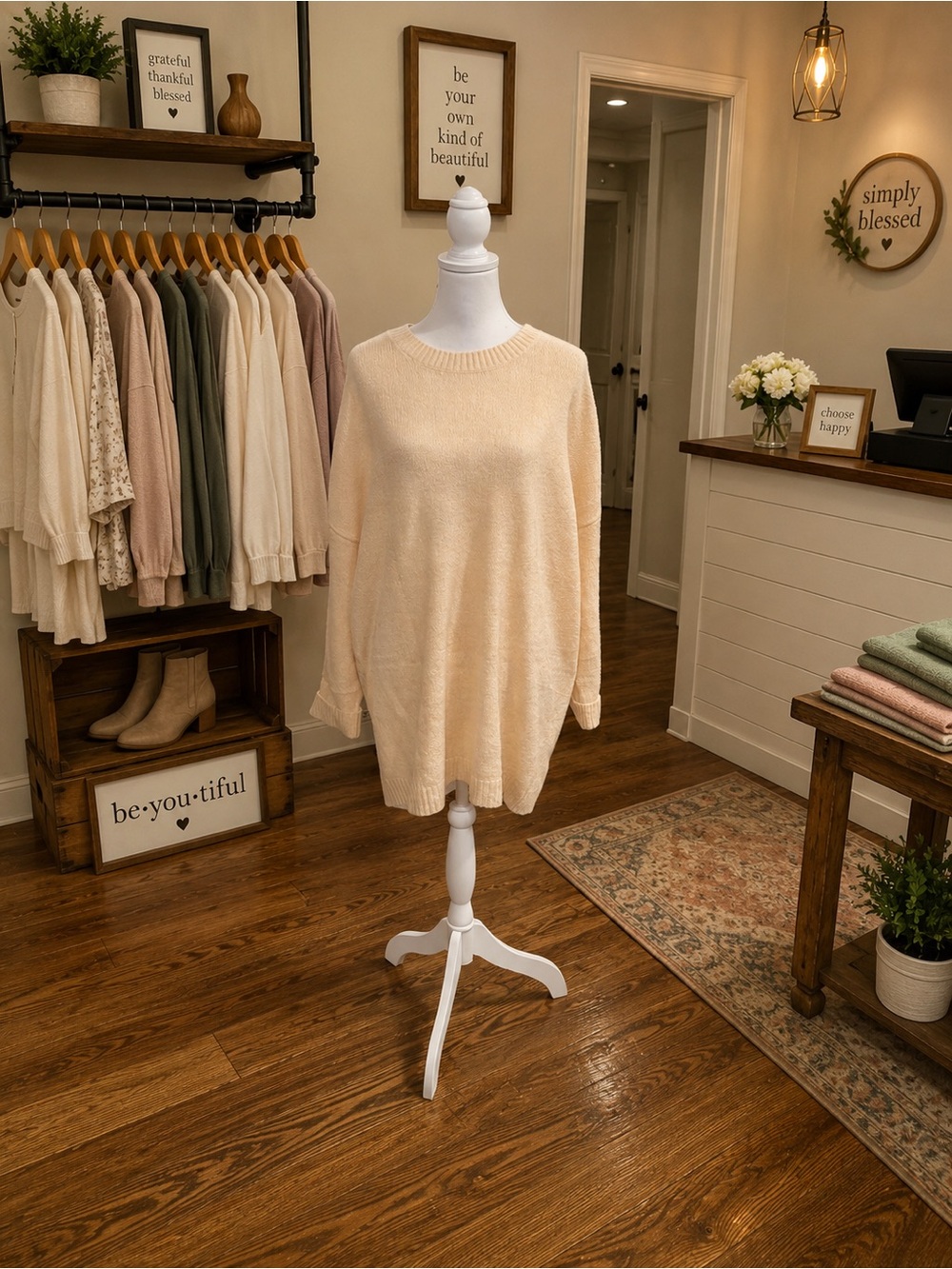 Size Large Apricot Oversized Stretchy Knit Sweater Tunic